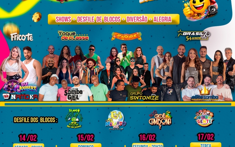 Atrações do Carna Prudente 2026 são divulgadas e evento contará com shows imperdíveis 