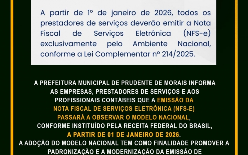 COMUNICADO OFICIAL – EMISSÃO DE NOTA FISCAL DE SERVIÇOS ELETRÔNICA (NFS-e – MODELO NACIONAL)
