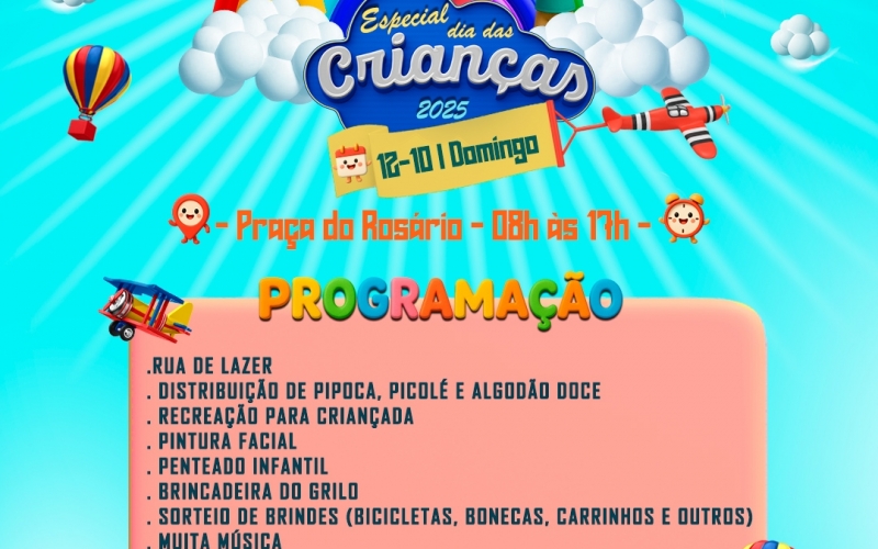 Prefeitura Municipal de Prudente de Morais promove Domingo Alegre na Praça com programação especial para o Dia das Crian